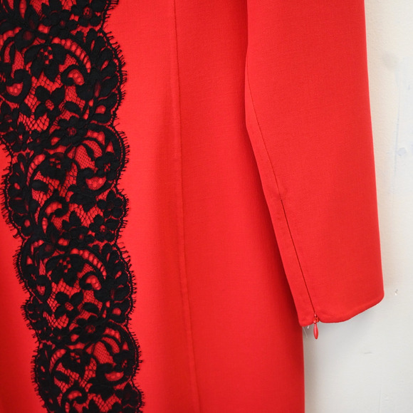 Michael Kors Shirt Dress Size 14 Red Black Lace Detail Long Sleeve Virgin Wool - Picture 4 of 12